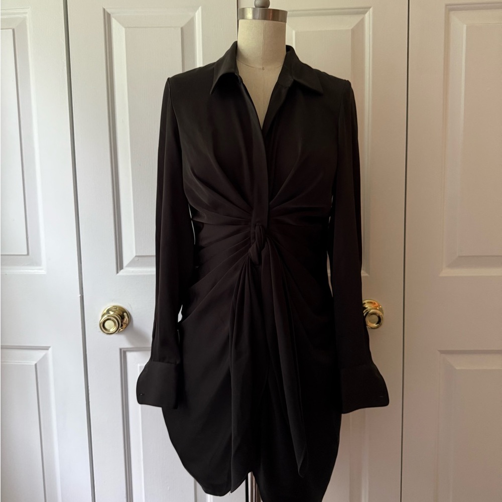 Good American Black Button Down Long Sleeve Dress